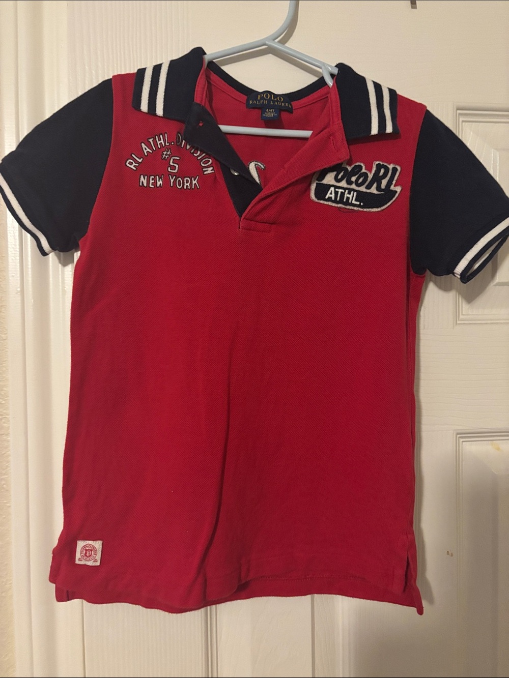 Polo by Ralph Lauren Red Polo with Navy Sleeves & Striped Collar